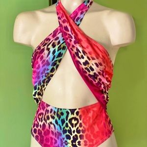 MISSGUIDED Leopard Animal Print Wrap Halter Swimsuit Brand New